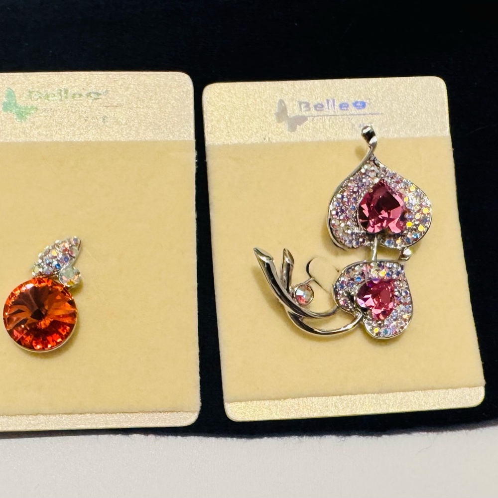 Elle Pink and Orange Crystal Brooch Set
